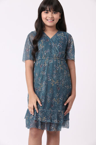 Teal Floral Flared Dress, Teal, image 5